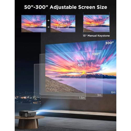 Native 1080P Projector 4K Support, 5G WiFi Bluetooth Portable Projector with Tripod, 11000L Movie Projector, 300 Display Home Projector Compatible with HDMI/TV Stick/iOS/Android/PS5