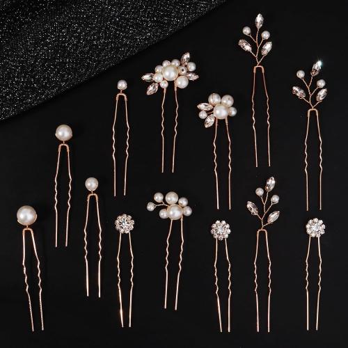 13 Pieces Pearl Crystal Bridal Hair Pins Rhinestone Flower Wedding Gold Hair Pieces Prom Accessory for Women Wedding Hairstyles