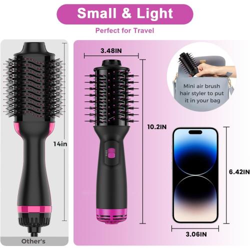 Dual Voltage Mini Hair Dryer Brush with UK/EU Plug, Blow Dryer Brushes 120V - 240V for European Travel, One Step Hair Dryer and Styler Volumizer with Negative Ion Anti-frizz Styling Brush