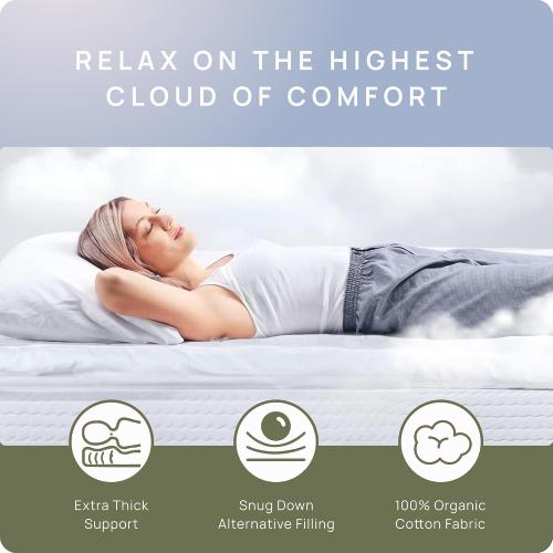 Extra Thick Pillow Top Mattress Topper Queen Size, 3 Inch Cooling Fluffy Cotton Hotel Mattress Bed Topper for Cloud Like Sleep & Back Pain Relief, Plush Soft Pad, Fits 6'-22' Mattresses