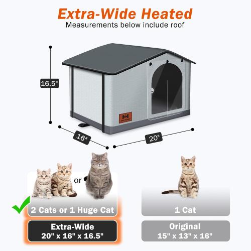 Insulated Heated Cat House Indoor/Outdoor, Weatherproof Cat House with Heated Pad for Winter, Outside Shelter for Feral Cats and Small Dogs (20x17x16)