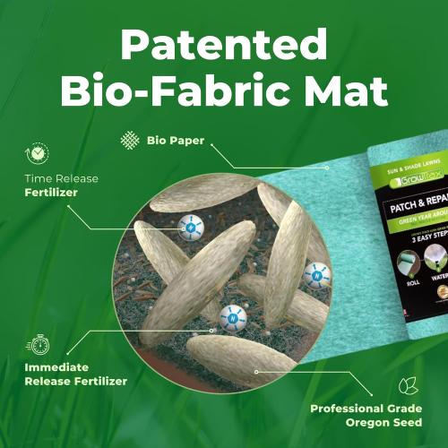 Growtrax 200 Sq Ft Biodegradable Kentucky Blue and Perennial Rye Blend Grass Seed Mat - Mix & Fertilizer Mat for Ball Fields, Parks, & Residential Lawns
