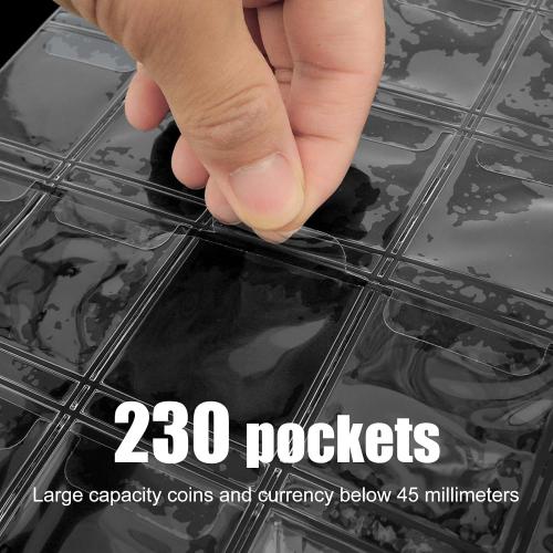 Coin Collection Book Holder Organizer, Fireproof Coin Collection Album Holder for Collectors, Coin Holder Book, 200 Pockets Coin Collecting Album & 30 Sleeves Money Storage Case