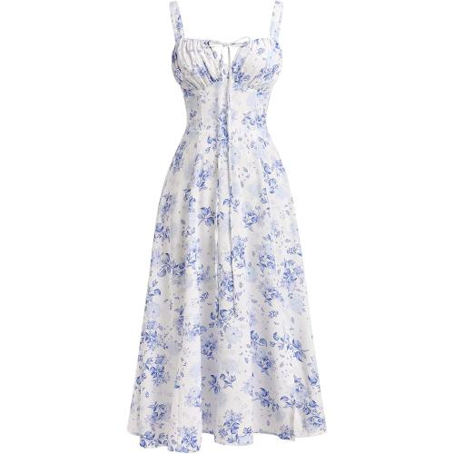Women's Floral Corset Dress Formal Cocktail Dresses Going Out Casual Sundress Split Thigh Spaghetti Strap Vintage Dress