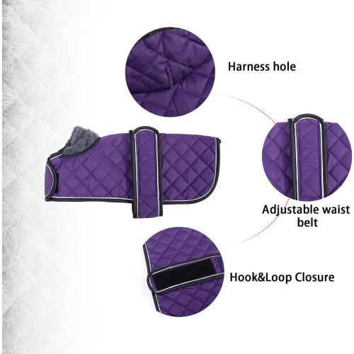 Warm Thermal Quilted Dachshund Coat,Dog Winter Coat with Warm Fleece Lining,Outdoor Dog Apparel with Adjustable Bands for Medium,Large Dog-Purple-M