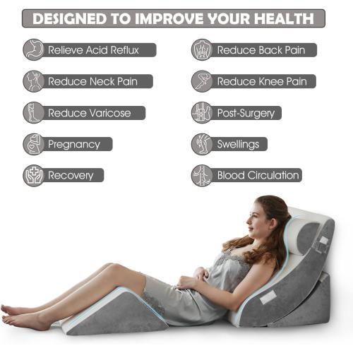 Ganaver 4pcs Orthopedic Bed Wedge Pillow Set Post Surgery Relaxing Back Adjustable Head Support Cushion Triangle Memory Foam Pillow for Acid Reflux Sleeping Reading Leg Elevation Snoring
