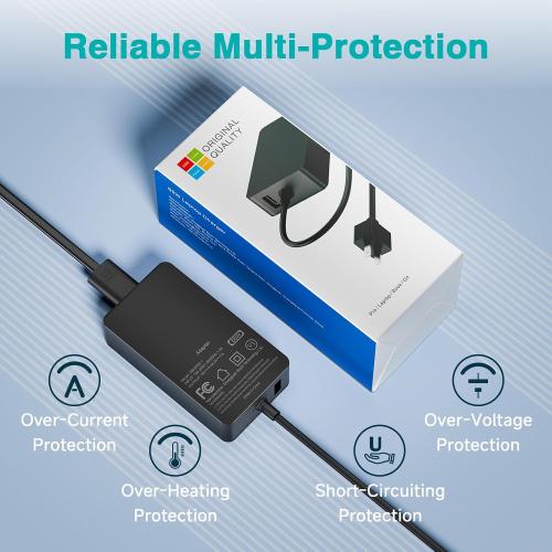 65W Charger Compatible with Microsoft Surface Pro 11, 10, 9, 8, 7 , 7, 6, 5, X, Laptop 7/6/5/4/3/2/1/Studio, Go 4/3/2/1, Book 3/2/1, Support 44W 36W, 10FT