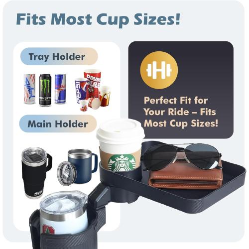 Car Cup Holder Tray, 3 in 1 Cup Holder Expander Adapter for Car, 360° Rotating Detachable 11 Car Food Tray Table for Eating, Road Trip Essentials Fits Yeti, Hydro Flask 16-46 oz, OtterVerz 11