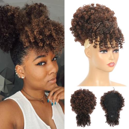 Afro Puff Drawstring Ponytail with Faux Bangs Blonde Ponytail Extension Short Curly Hair Extensions Updo Hairpieces Ponytail Extension wigs for Black Women (2/33)