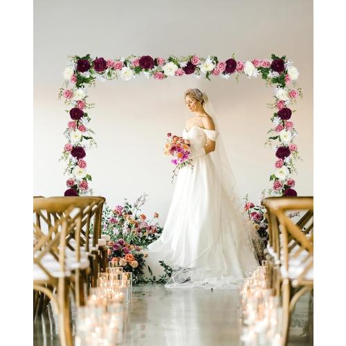 Color White Burgundy and Pink  2Pack Artificial Peony Flower Garland - Silk Peony Garland with Pink White Flowers for Wedding Party Table Decoration,6ft/Strand(White&Burgundy&Pink)