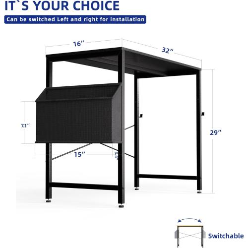 Pamray Size  32 Inch Computer Desk for Small Spaces with Storage Bag, Home Office Work Desk with Headphone Hook, Small Study Writing Table