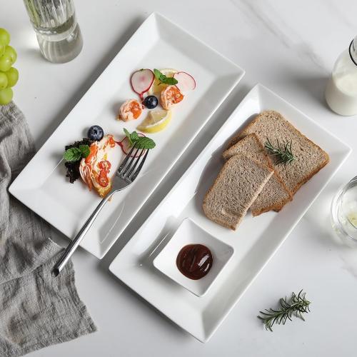 Rectangular Serving Platter Set, 12 Inch Large Serving Plates, Stackable Serving Tray for Wedding, Ceramic White Serving Platters for Entertaining, Dishwasher & Oven Safe, Gift for Housewarming (4PCS)