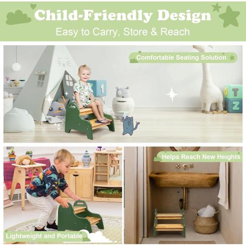 StrongTek Kids 2 Step Stool, Rubber Wood Step for Children, Safe & Sturdy, Ideal for Bathroom, Kitchen, Home Use, Durable, Non-Slip, Child Safety, Foot Stool, Toddler Step Stool, Easy to Clean