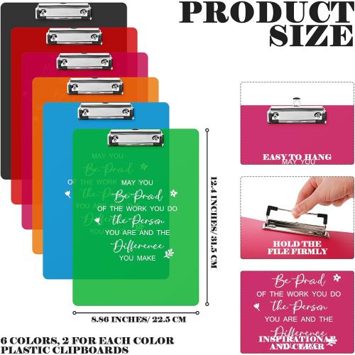 7 Pack Employee Appreciation Gift Plastic Clip Boards Colored Clear Clipboards with Low Profile Clip Inspirational Office Standard A4 Letter Size Teacher Gifts Team Gift