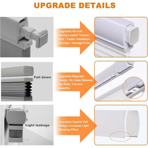 Persilux No Tools No Drill Light Filtering Cellular Shades for Windows Cordless Top Down Bottom Up Honeycomb Blinds,Easy to Install Cellular Blinds for Indoor Windows, White, 31 W x 64 H