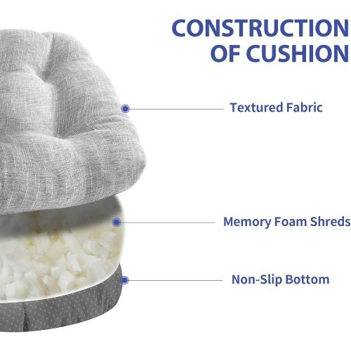 Chair Cushions for Dining Chairs Set of 4, Kitchen Chair Cushions, Chair Pads with Ties and Non Slip Backing, Tufted Memory Foam Seat Cushion 4 Pack, 15.5 x 15.5 x 4, Light Gray