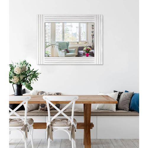 Rustic Wall Mirror, Rectangular Vintage Wood Framed Large Mirror for Living Room, Bathroom, Bedroom & Entrance - White, 26 x 18