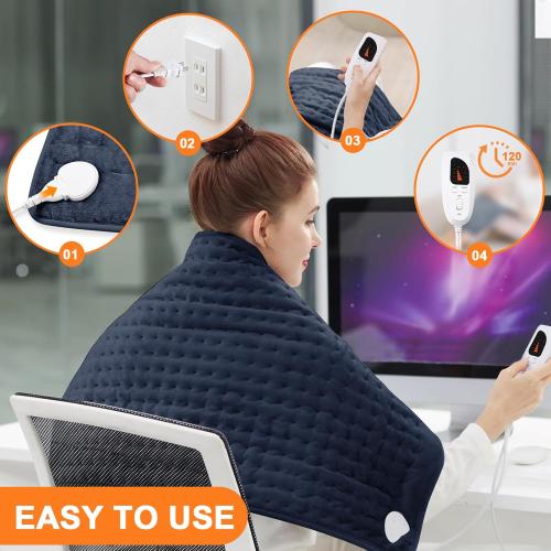 Deepsoon Heating Pad,Electric Heating Pads for Back,Neck,Moist Heating Pad for Abdomen Shoulder Knee Legs,Dry/Moist Heat&Auto Shut Off,Mother's Day Birthday for Men and Women,Navy Blue,40x20 Inch