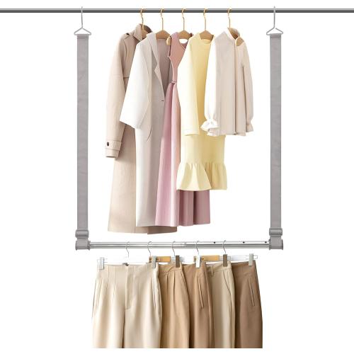 STO STO Closet Hanging Rod, Length and Height Adjustable Closet Rod, Space-saving Closet Extender Hanging Bar for Hanging Clothes, Webbing
