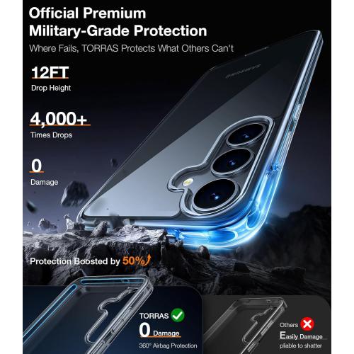 TORRAS Guardian Shockproof for Samsung Galaxy S25 Plus Case, [Non-Yellowing] [12FT Military-Grade Protection] Transparent Slim Case for Samsung S25 Plus Case, Diamond Clear, Hard, 6.7''