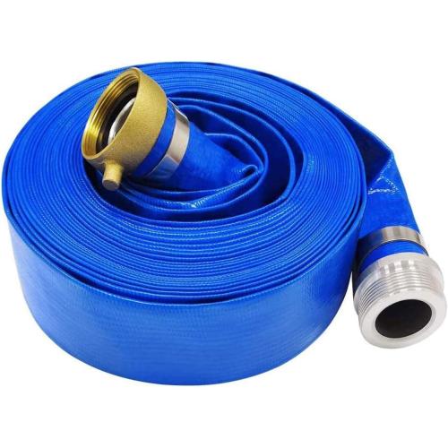 1 x 100' Blue PVC Backwash and Discharge Hose for Swimming Pools, Heavy Duty Reinforced Flat Pool Hose with Aluminum Pin Lug Fittings
