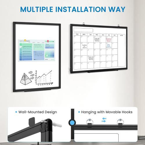 Whiteboard Calendar 36x24 Magnetic Dry Erase Board for Wall, Black | Monthly Calendar, Magnetic Wall Mount Hanging Board, Office Home School, Easy Clean Aluminum Frame, Complete Accessories Kit
