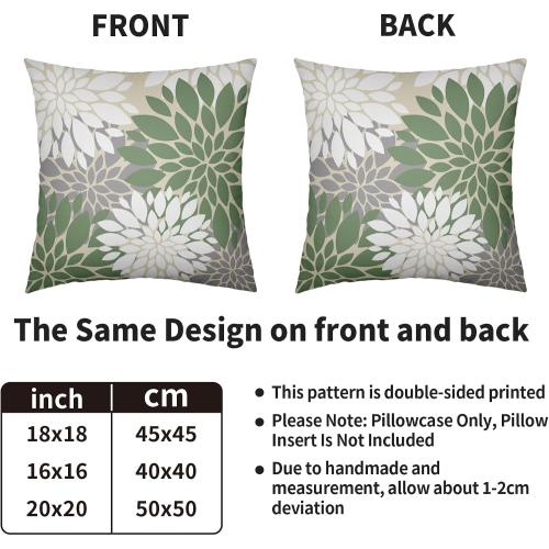 Sage Green White Grey Gray Pillow Covers 18X18 Inch Set of 2, Spring Modern Geometry Dahlia Floral Print Decorative Throw Pillow Covers Outdoor Farmhouse Cushion Case for Couch Sofa Bed Decor