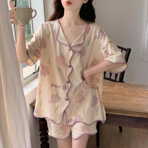 Size XL Cute Button Up Pajamas Women Summer Kawaii Pajama Set Short Sleeves Short Pants Cardigan With Pocket Pjs Sleepwear