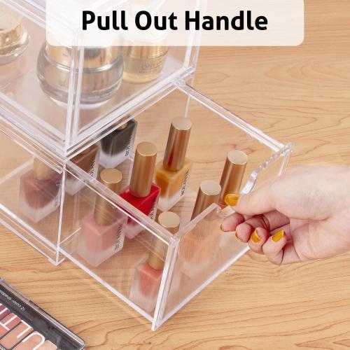 2 Pack Clear Stackable Storage Drawer, Bathroom Makeup Organizer, Plastic Storage Bins, Acrylic Organization and Storage for Vanity, Kitchen Cabinets, Pantry, Undersink