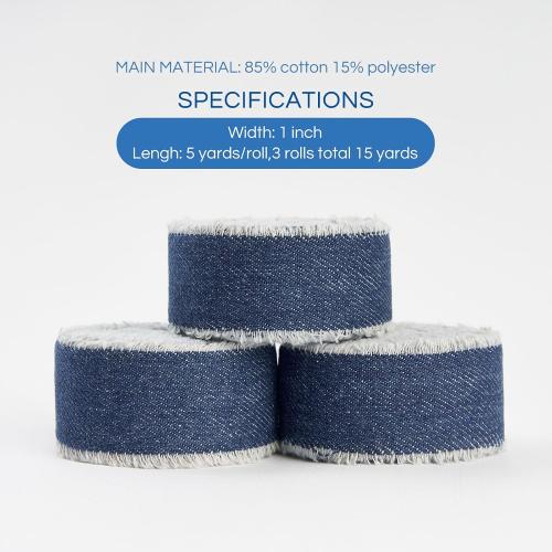 Pretty Jolly Blue Denim Ribbon for Crafts Handmade Rustic Frayed Cotton Jean Fabric Ribbon for Flower Bouquet 15 Yards 1 Inch Cloth Ribbons for Gift Wrapping Hair Sewing Accessories Holiday Decor
