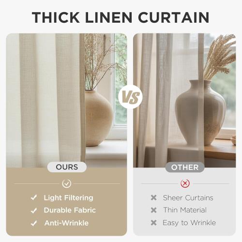 Joydeco Linen Curtains 96 inch Length 2 Panel Set, Light Filtering Curtain for Living Room Bedroom, 52 inch Wide Drapes with Rod Pocket Back Tab (96 Lx52 W, Ivory on Linen)