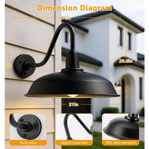 21 Large Black Outdoor Gooseneck Barn Light, Modern Vintage Style Barn Gooseneck Light for Garages, Farmhouses and Porches