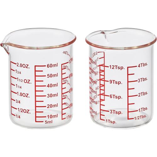 High Borosilicate Glass Measuring Cup-V-Shaped Spout，Glass Measuring Beaker for Kitchen or Restaurant, Easy to Read, 60 ML (2 Oz)-Pack of 2