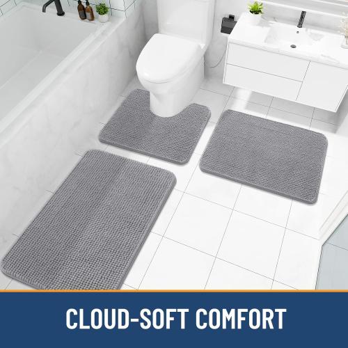 Bathroom Rugs 30 x 20, Ultra Soft Absorbent Chenille Bath Rugs, Non-Slip Rubber Backing, Machine Washable Bath Mats for Bathroom Floor, Tub and Shower, Home Decor Accessories, Grey