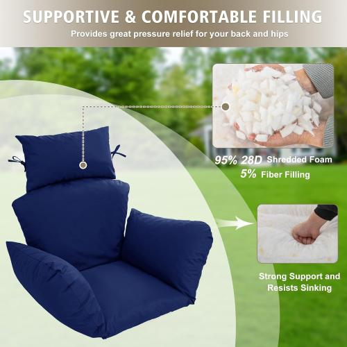 BLUE Egg Chair Cushion – Outdoor Hanging Chair Cushion, Replacement Cushions for Patio Swing, Waterproof, Fade- Resistant, Removable & Machine Washable Cover, Navy Blue