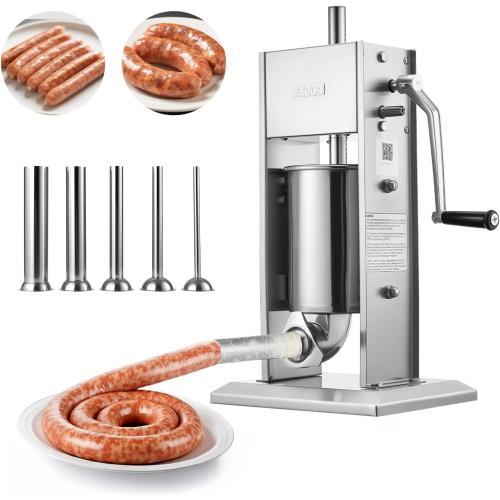 VEVOR Manual Sausage Stuffer, 7 LBS / 3 L Vertical Meat Stuffer, Heavy Duty Sausage Casing Meat Stuffing Machine, Dual-Speed Stainless Steel Filler with 5 Filling Tubes, for Commercial and Home Use ‼️used could be missing or broken parts ‼️