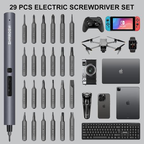 SHARDEN Mini Electric Screwdriver, 29 in 1 Small Electric Screw Driver Kit with 24 Magnetic Bits, Precision Cordless Repair Tool for Phone, Camera, Laptop, Watch