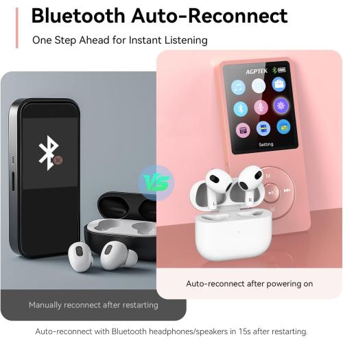 AGPTEK A02 MP3 Player with Bluetooth 5.3, 1.8 inch Screen Portable Music Player with Speaker, FM Radio, Voice Recorder, Supports Expanded Up to 128GB(Rose Gold, 64GB)