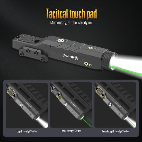 DEFENTAC 1600 Lumens Green Laser Light Combo with Momentary Strobe for Rifle, Weapon Light with Built-in Pressure Switch Compatible with M-Lok/Picatinny, Rechargeable