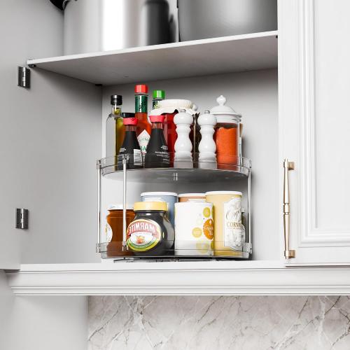 2 Tier Lazy Susan Turntable for Cabinet,Countertop,Pantry,12W Spinning Seasoning Organizer,Double Rotating Kitchen Spice Rack Organizer and Condiments,Medicine,Vitamin Bottle Organizer Carousels,1Pc