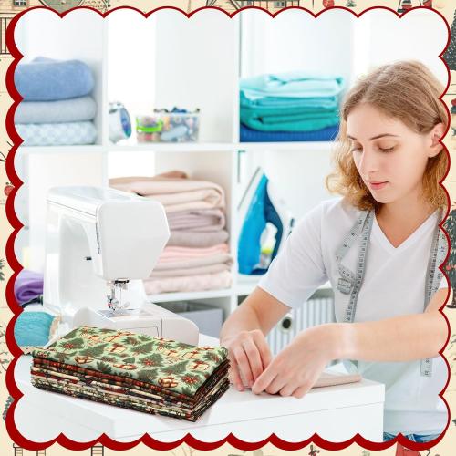 Hahafelt 10 Pcs 18 x 22 Inch Vintage Christmas Quilting Fabric Bundles Christmas Fat Squares Patchwork Precut Strips Red Cardinal Fabric Materials for Xmas Holiday Quilting Crafting DIY