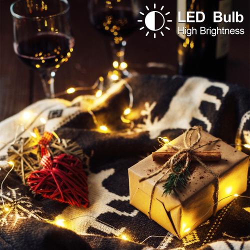 YAOZHOU Christmas Decorations Warm White Fairy String Lights, Battery Operated with Timer, 2 Pack Total 33FT 100 Led Mini Battery Powered Mason Jar Waterproof Firefly Lights DIY Party