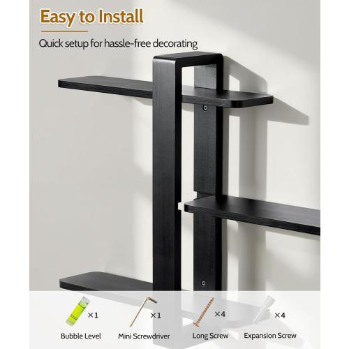 Black Floating Shelves for Wall Mounted Shelving Unit All Pine Wood 3 Tier Large Shelf for Bedroom Living Room Office Bathroom Home Decoration Storage Plant Photo Display Modern 20in