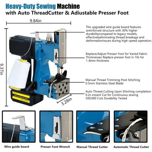 Bag Sewing Machine-Portable Battery Handheld Cordless Bag Sewing Machine,Automatic Bag Stitcher With Thread for Burlap Sack, Canvas,Feed Sacks,Rice Bags,Jute Bags,Seed Bags(Machine 1 battery)-Blue