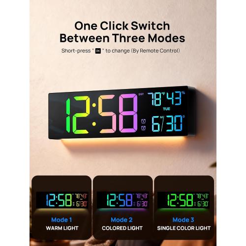 18.5 Large Digital Wall Clock, Big LED Digital Clocks, Remote, RGB Display