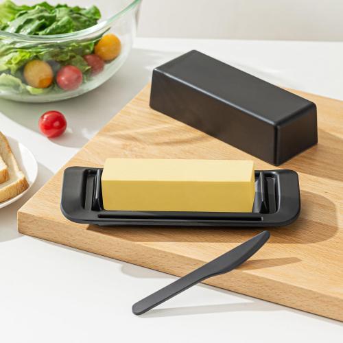 Black Butter Dish, Butter Dish With Lid for Countertop, Unbreakable Butter Keeper With Lid and Knife, Butter Holder for 1 Stick Butter, Butter Container for Home, Camping, Multipurpose