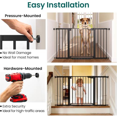 Cumbor 30-54 Extra Wide Baby Gate for Stairs, Dual Lock & Self-Closing Dog Gate Indoor, Easy Install Pet Gate for Doorways, Hallways & Kitchen, Easy Walk Thru Safety Proofing for Babies & Pets, Black