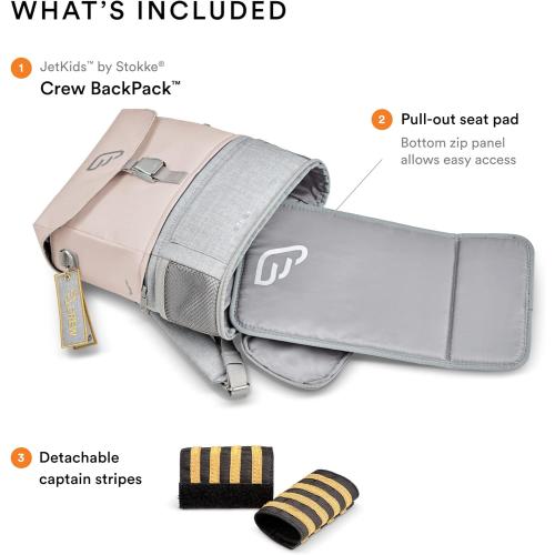 Stokke JetKids BackPack, Pink Lemonade - Expandable Design for Kids 2-7 Years Old - Easy-to-Clean, Water Repellent Fabric - Includes Pull-Out Seat Pad, Name Tag & Detachable Captain Stripes