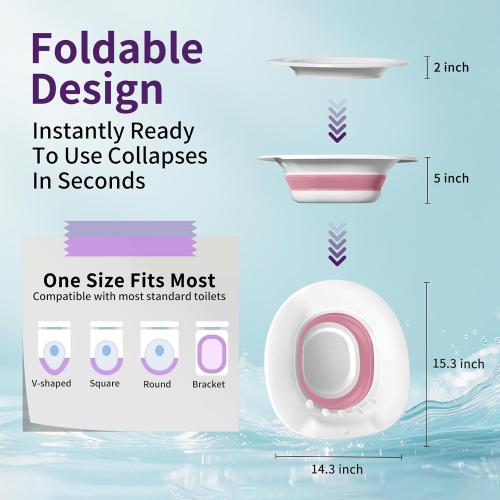 RUGUO Sitz Bath for Toilet Seat - Yoni Steam Seat - Sitz Bath for Hemorrhoids and Postpartum Care - Portable Bidet BPA Free - Foldable Basin for Epsom Salt Soak - Pink