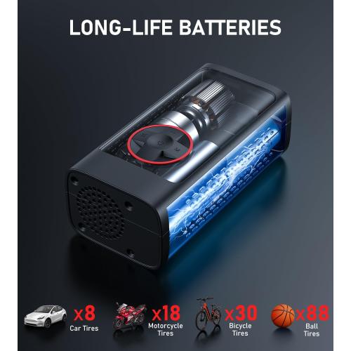 Tire Inflator Portable Air Compressor, 150PSI Cordless Air Pump for Car Tires, Bike Tire Pump with Pressure Gauge, Auto Shut Off, LED Light for Car Motorcycle Bicycle